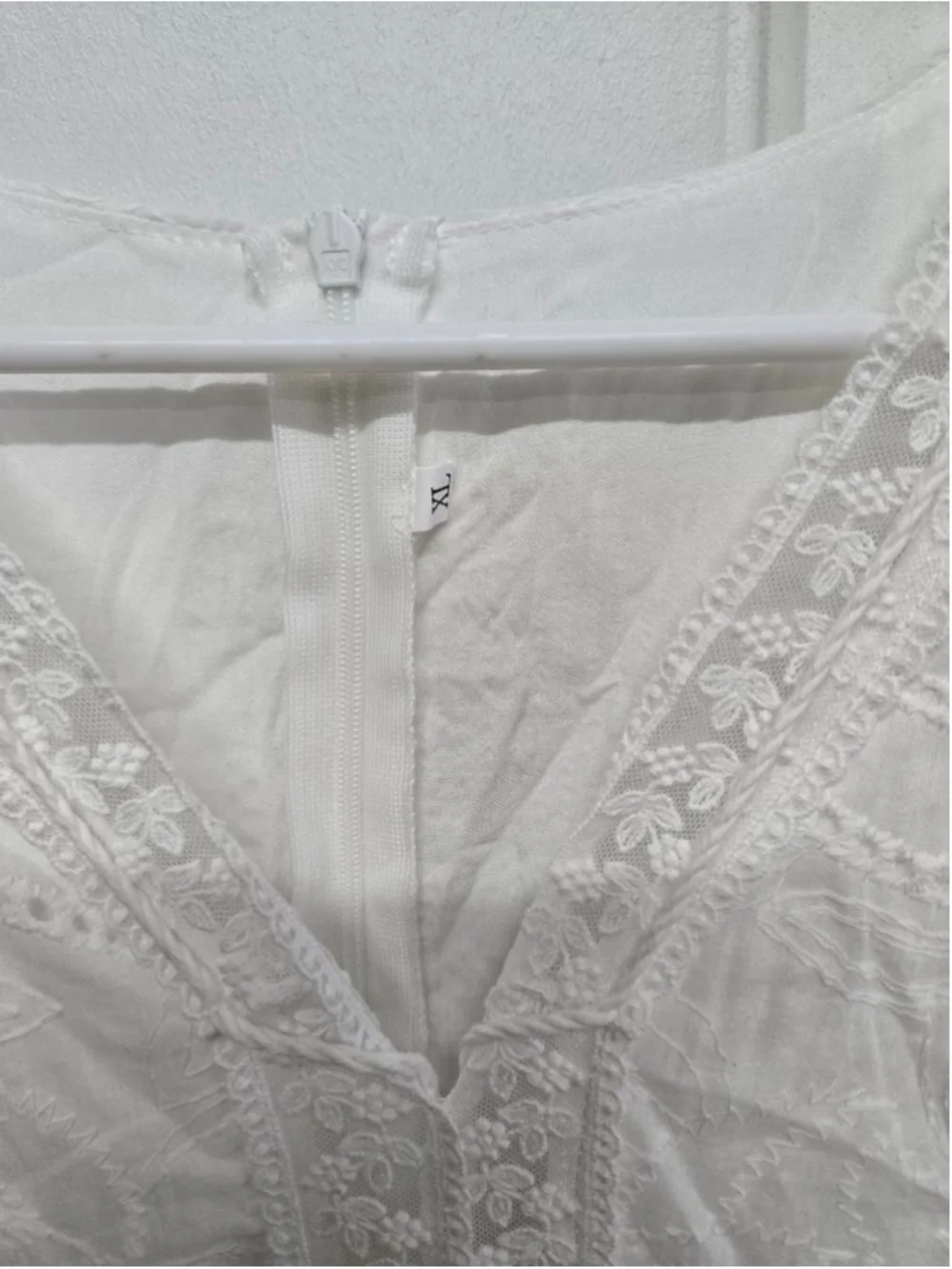 Women's Boho Dress White Eyelet Mini Dress XL